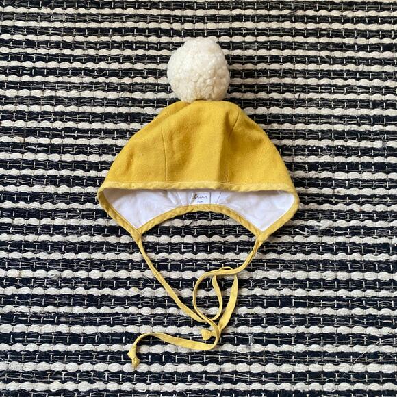 🌿Briar Baby Toddler Mustard Yellow Wool Bonnet Tie Pom Hat 18/24M - Picture 2 of 8